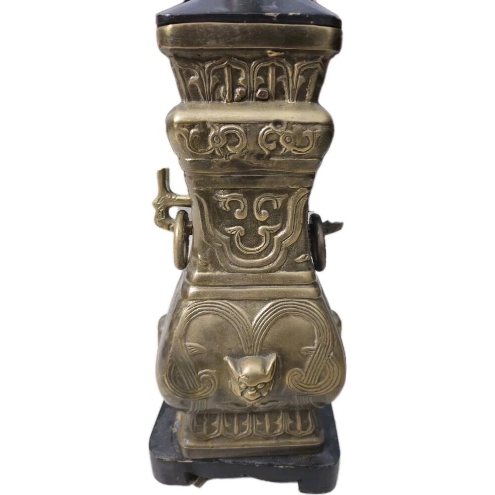 Vintage James Mont Style Brass Chinese Wine Vessel Lamp